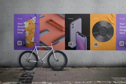 户外皱巴巴的宣传单海报广告设计贴图展示样机PSD模板 Wal