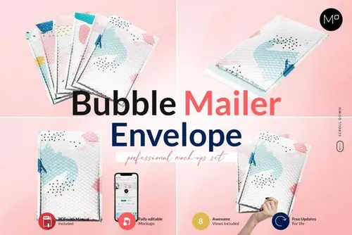 高品质塑料镀铬气泡快递袋文件袋设计提案样机模板 Bubble
