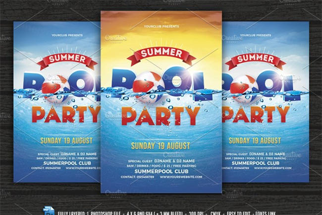 泳池派对沙滩派对宣传单设计 Pool Party  Beach Party Flyer