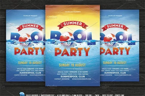 泳池派对沙滩派对宣传单设计 Pool Party  Beach Party Flyer
