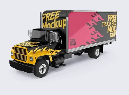 福特卡车四个视角车身广告贴图展示模版 Ford Box Truck Mockups
