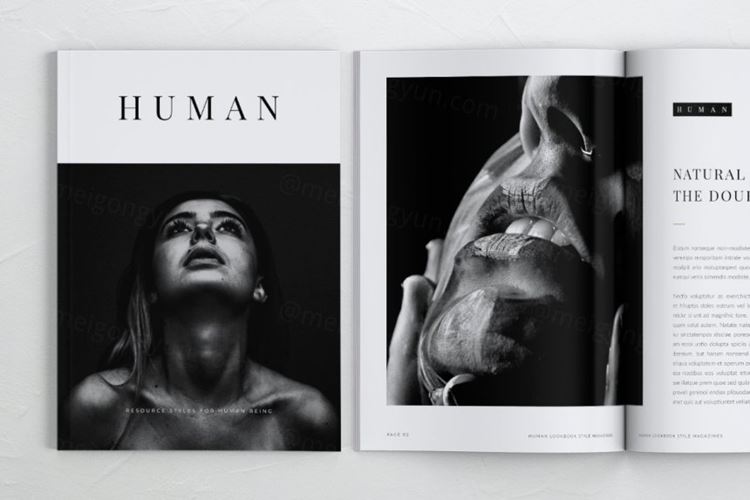 极简主义杂志画册INDD模版 HUMAN Minimalist Lookbook Magazines
