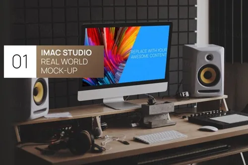 现代办公桌iMac 27真实世界照片模型UI样机展示模型