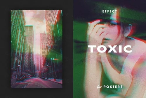 潮流故障艺术迷幻海报PSD滤镜模板 Toxic Glitch