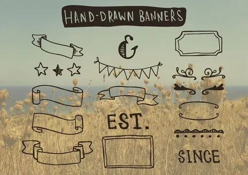 手绘装饰设计素材Hand-Drawn Banners and Frames