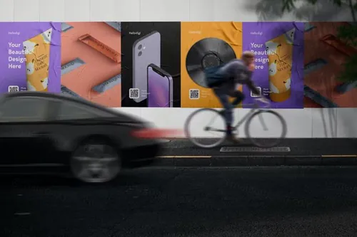 户外皱巴巴的宣传单海报广告设计贴图展示样机PSD模板 Wal