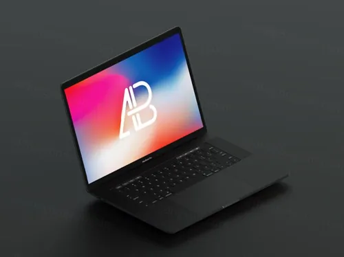 电脑贴图样机PSD模板Isometric Matte Black 2017 Macbook Pro Mockup