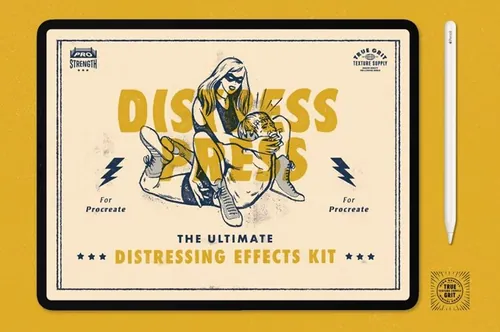 复古斑点砂砾垃圾颗粒纹理木纹垃圾纸纹iPad笔刷 Distr