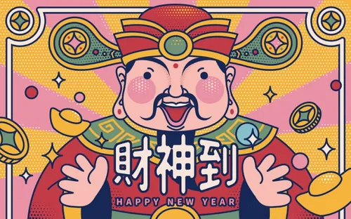 中国东方新年可爱卡通财神EPS矢量海报模板