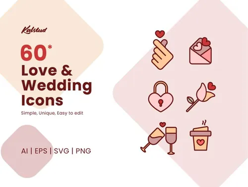 极简风情人节婚礼爱情主题扁平图标合辑 Love and We