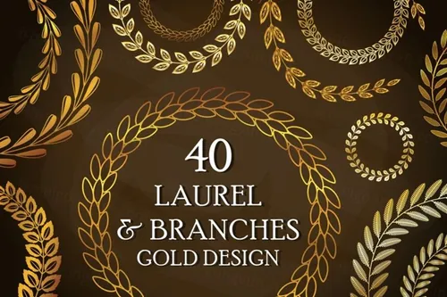 40个高贵奢华土豪金渐变房地产矢量花纹橄榄枝集合