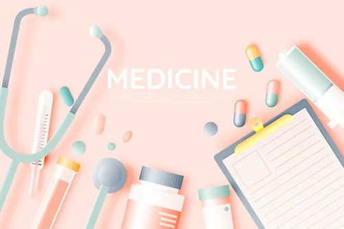 清新的粉色关注健康医疗用品矢量插画