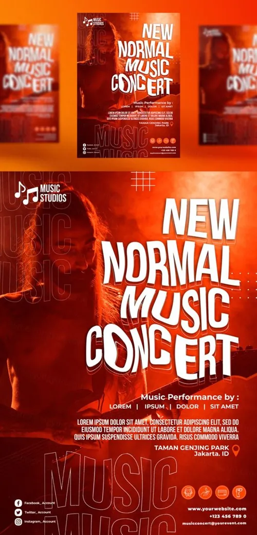 摇滚重金属音乐会演唱会活动宣传海报PSD模板 New normal music posts template