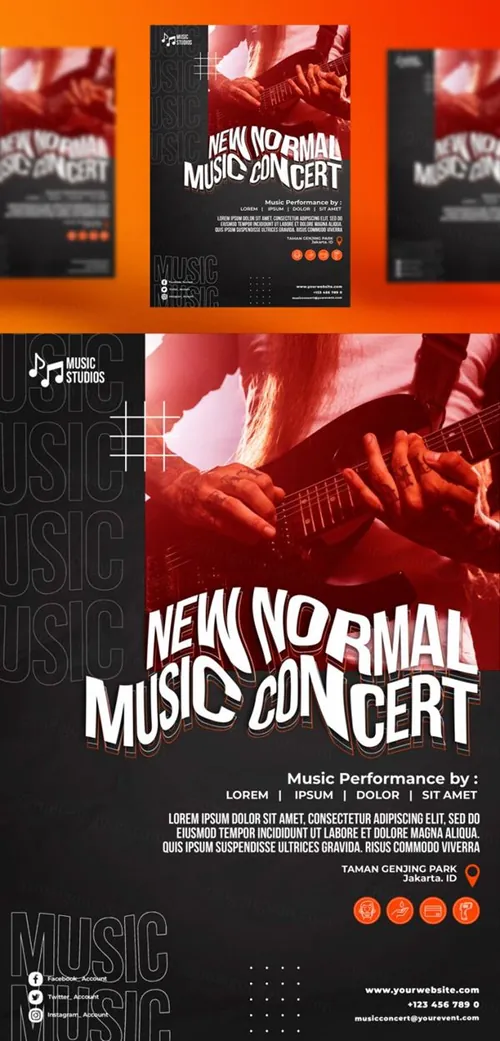 摇滚重金属音乐会演唱会活动宣传海报PSD模板 New normal music posts template