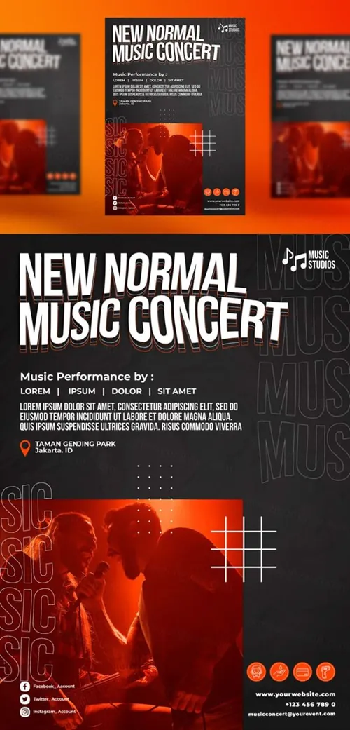 摇滚重金属音乐会演唱会活动宣传海报PSD模板 New normal music posts template