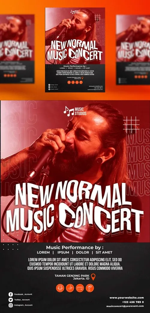 摇滚重金属音乐会演唱会活动宣传海报PSD模板 New normal music posts template