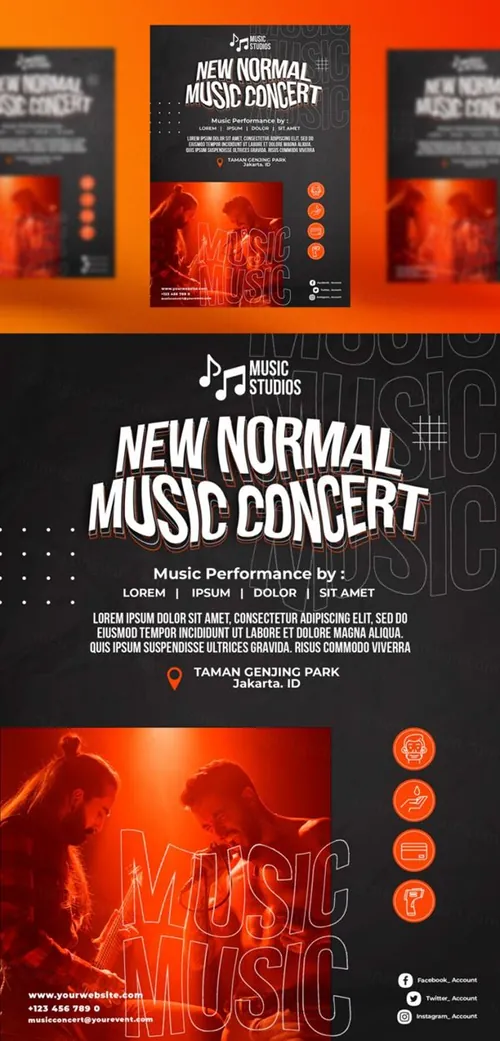 摇滚重金属音乐会演唱会活动宣传海报PSD模板 New normal music posts template