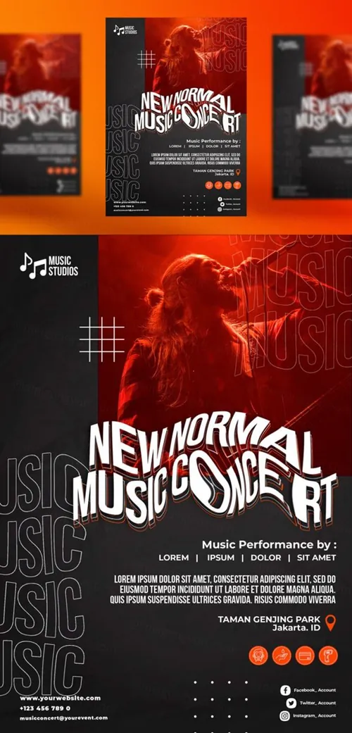 摇滚重金属音乐会演唱会活动宣传海报PSD模板 New normal music posts template