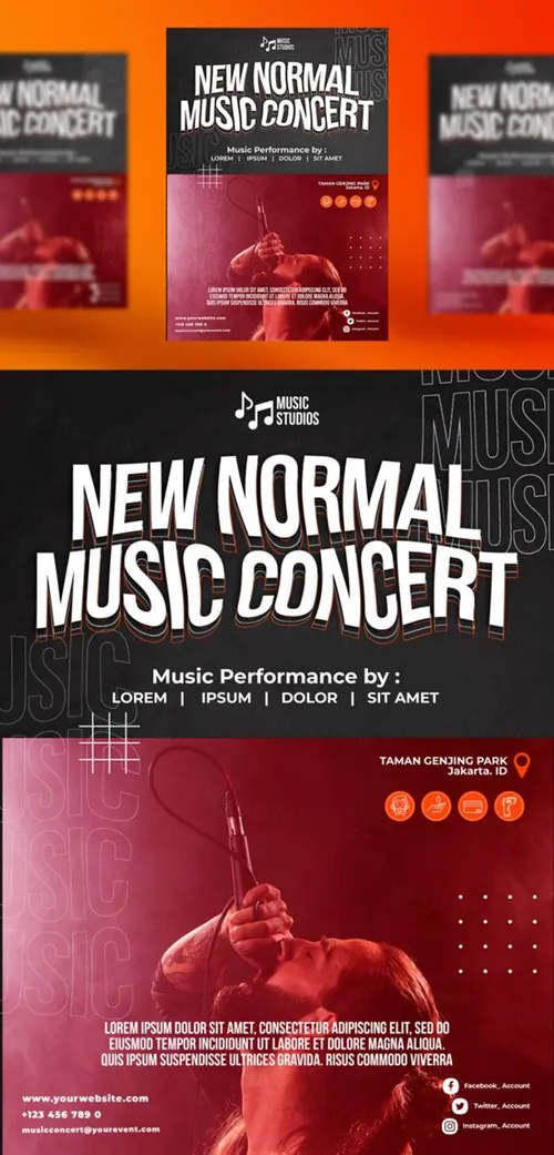 摇滚重金属音乐会演唱会活动宣传海报PSD模板 New normal music posts template