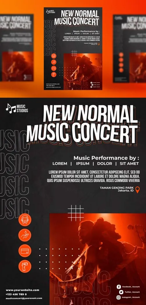 摇滚重金属音乐会演唱会活动宣传海报PSD模板 New normal music posts template