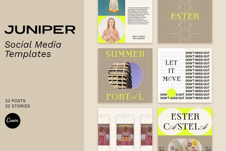 潮流酸性艺术女性Ins自媒体Canva在线模板素材 JUNI