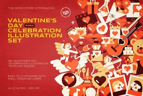 高质量丘比特天使爱心七夕情人节爱情主题图标插画素材 Vale