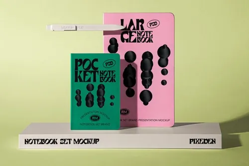 笔记本钢笔品牌设计贴图样机模板 Brand Psd Note