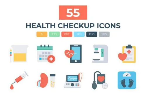 健康医疗图标 55 Health Checkup Flat Icons