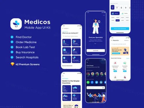 在线病情诊断购买药品保险寻找附近医院医生移动APP界面素材 Medic