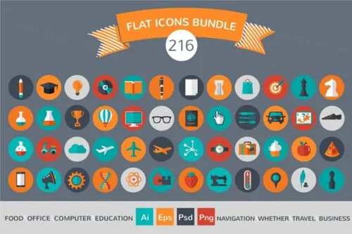 扁平化矢量图标 216 Flat vector icons bundle