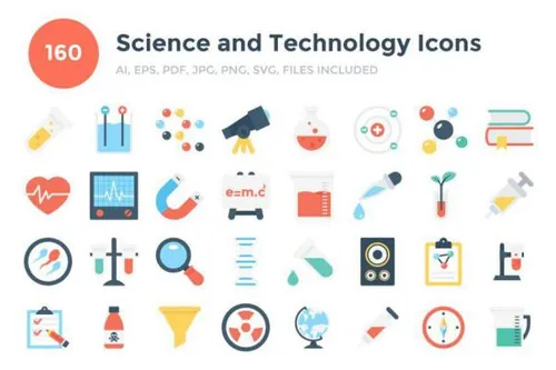 科学技术图标 160 Flat Science and Technology I