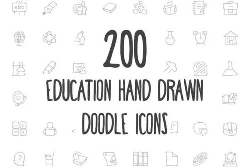 手绘教育涂鸦图标 200 Education Hand Drawn Doodle