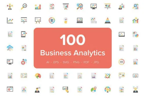 商业数据分析图标 100 Business Analytics Flat Ico