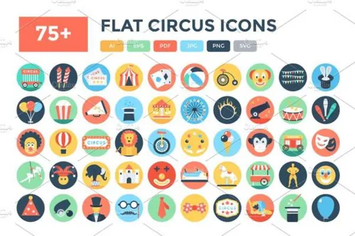 马戏团矢量图标 75  Flat Circus Vector Icons