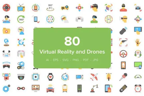 虚拟现实和无人机图标 80 Virtual Reality and Drones