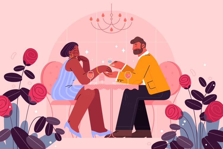 高端扁平化情人节七夕求婚爱情专题人物插画设计素材 Propo