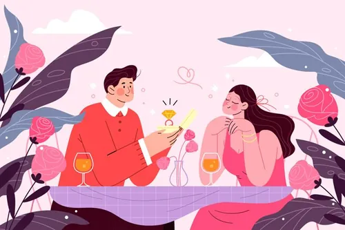 高端扁平化情人节七夕求婚爱情专题人物插画设计素材 Propo