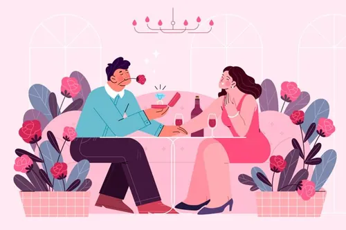 高端扁平化情人节七夕求婚爱情专题人物插画设计素材 Propo