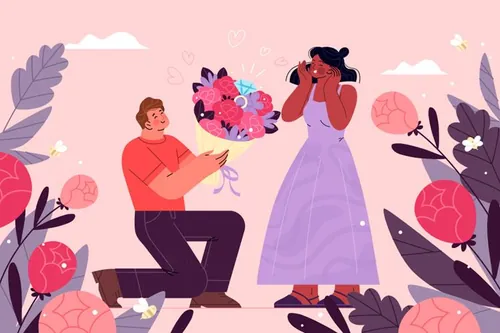 高端扁平化情人节七夕求婚爱情专题人物插画设计素材 Propo