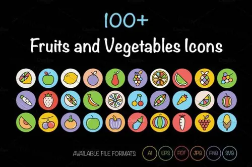 水果蔬菜图标 100  Fruits and Vegetables Icons