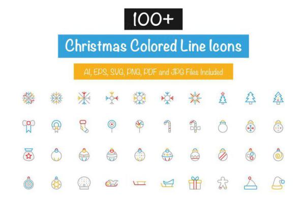圣诞元素图标 100  Christmas Colored Line Icons