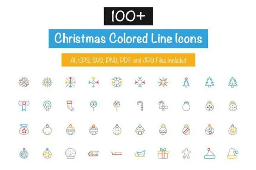 圣诞元素图标 100  Christmas Colored Line Icons