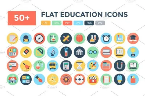 平面教育矢量图标 50  Flat Education Vector Icons