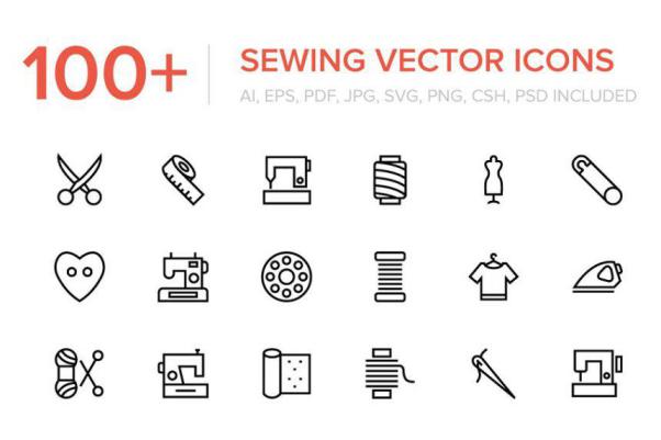 缝纫图标素材 100  Sewing and Stitching Icons