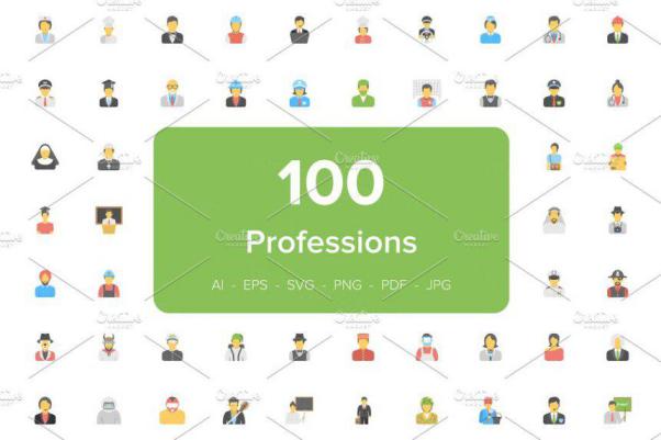 扁平化职业的化身图标 100 Flat Professions Avatar I