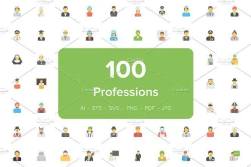 扁平化职业的化身图标 100 Flat Professions Avatar I