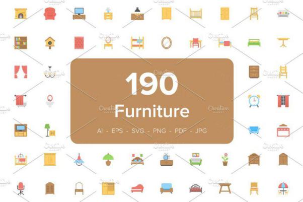 家具矢量图标 190 Furniture Flat Icons