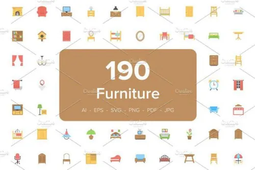 家具矢量图标 190 Furniture Flat Icons