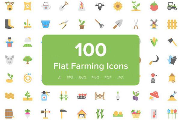 农业平面矢量图标 100 Farming Flat Vector Icons