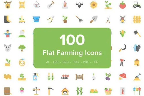 农业平面矢量图标 100 Farming Flat Vector Icons